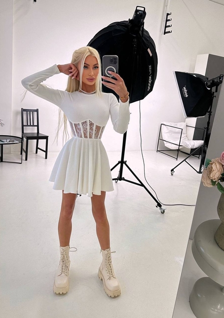 Трикотажна корсетна сукня з мереживом та пишною спідницею  | PUSHKA SHOP