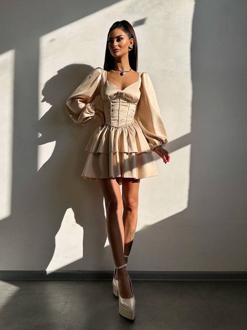 Комплект: сукня з подвійною спідницею + корсет, декорований стразами    | PUSHKA SHOP