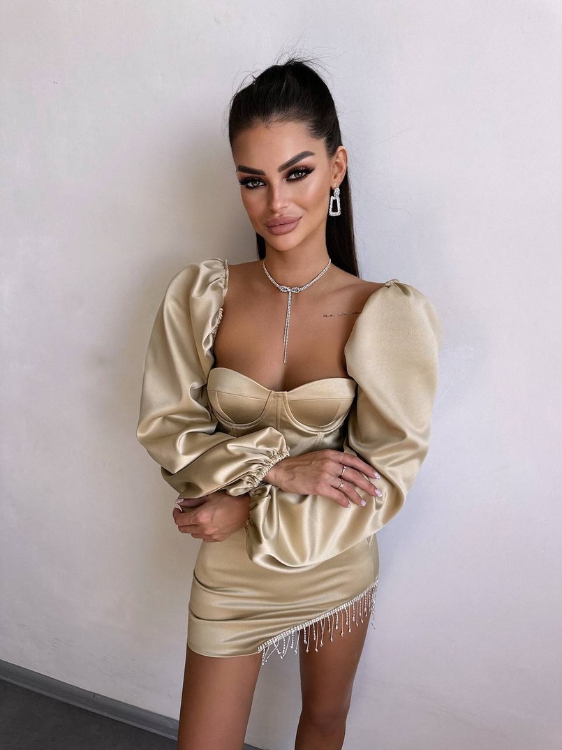 Атласний  комплект: корсет + спідниця декорована бахромою зі страз | PUSHKA SHOP