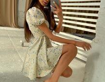 Летнее цветочное платье с завязками на груди Летнее цветочное платье с завязками на груди | PUSHKA SHOP