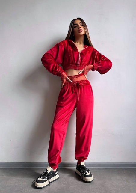 Велюровий комплект декорований стразами( бомбер+ рукавички+ штани + трусики) | PUSHKA SHOP