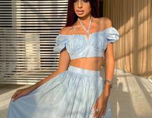 Комплект из хлопка: топ с завязками на груди + юбка-миди с разрезом  Комплект из хлопка: топ с завязками на груди + юбка-миди с разрезом  | PUSHKA SHOP