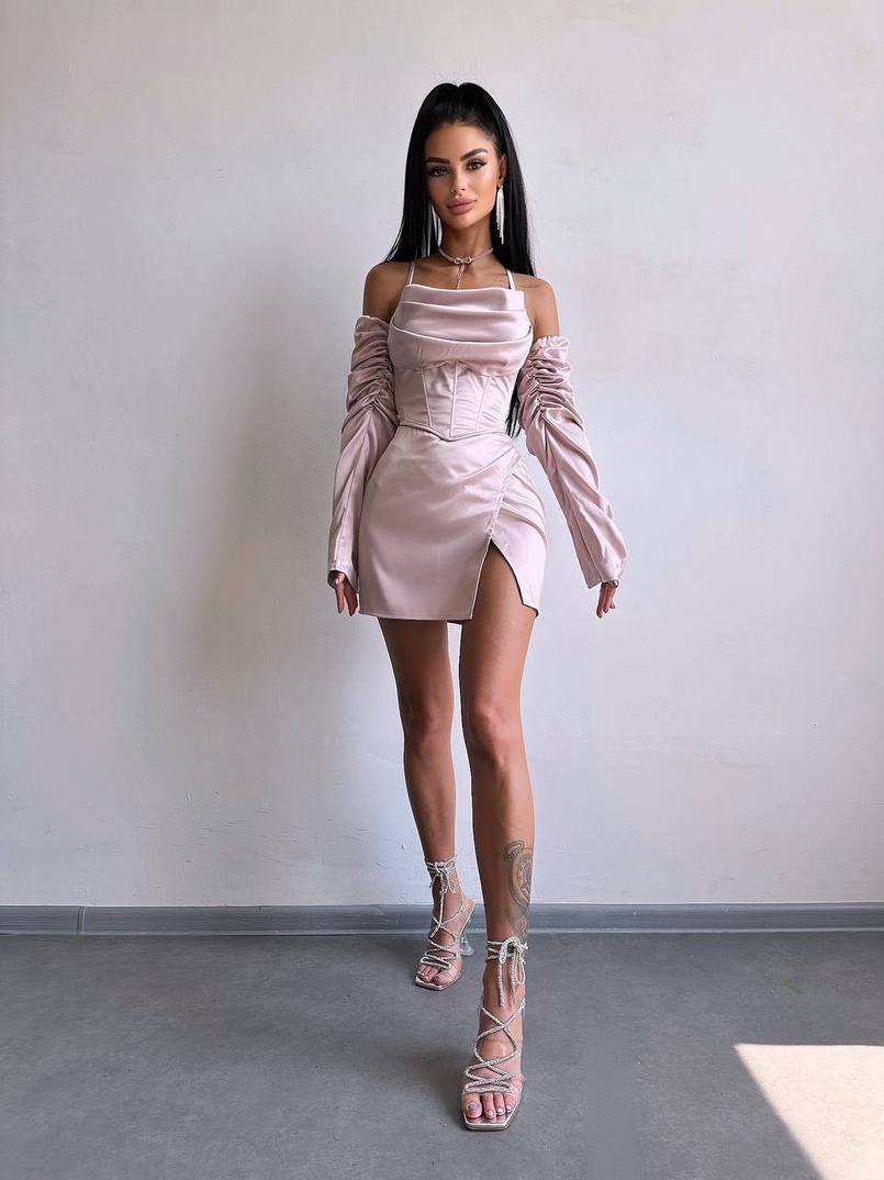 Комплект: корсет з рукавами    + спідниця міні з драпіруванням   | PUSHKA SHOP