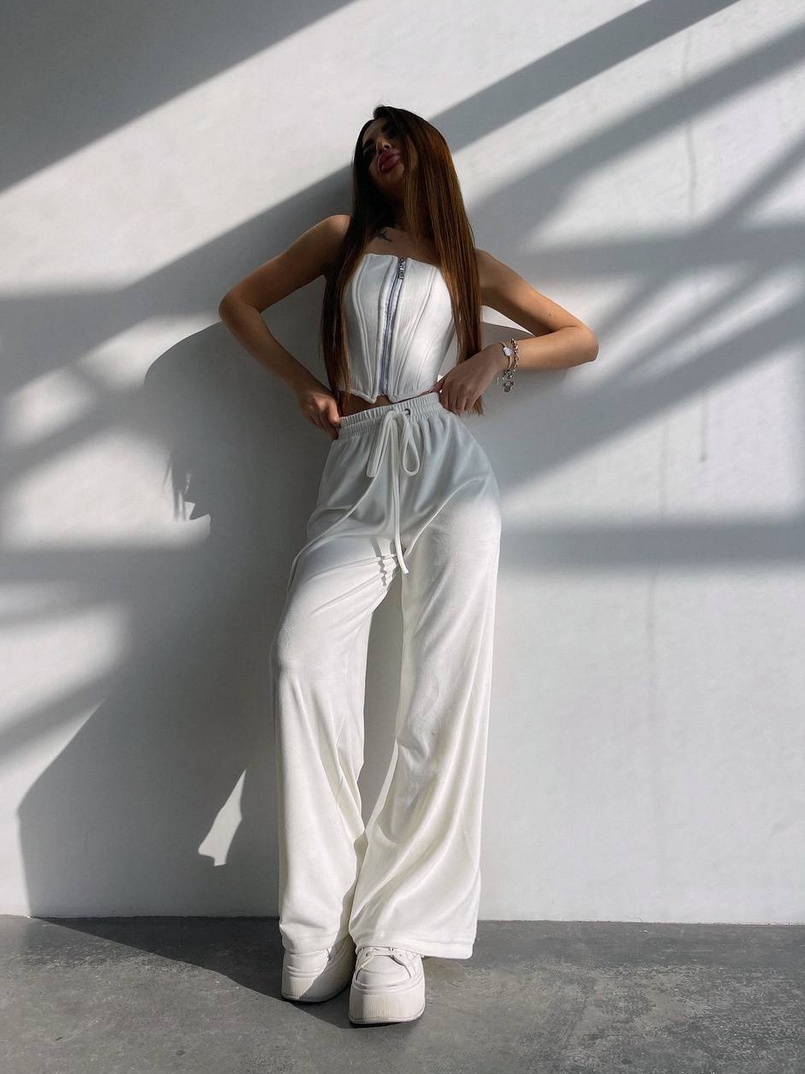 Велюровий комплект трійка: кофта + корсет на блискавці+ штани | PUSHKA SHOP