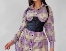 Тёплое байковое платье-рубашка в клетку Тёплое байковое платье-рубашка в клетку | PUSHKA SHOP