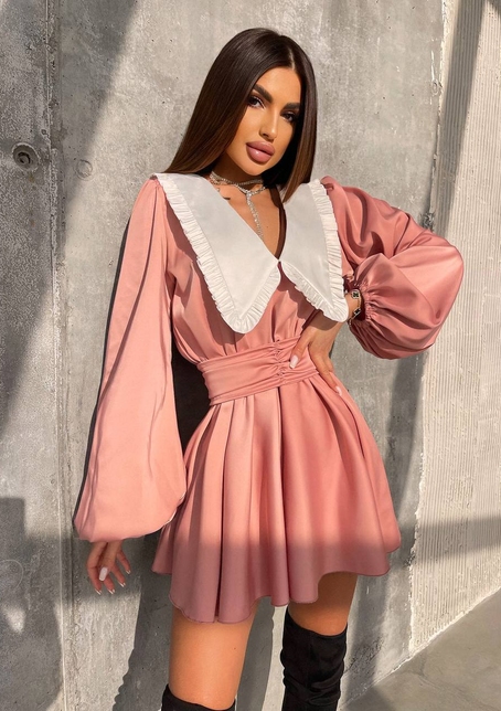 Сукня з коміром та об'ємними рукавами з широким поясом | PUSHKA SHOP