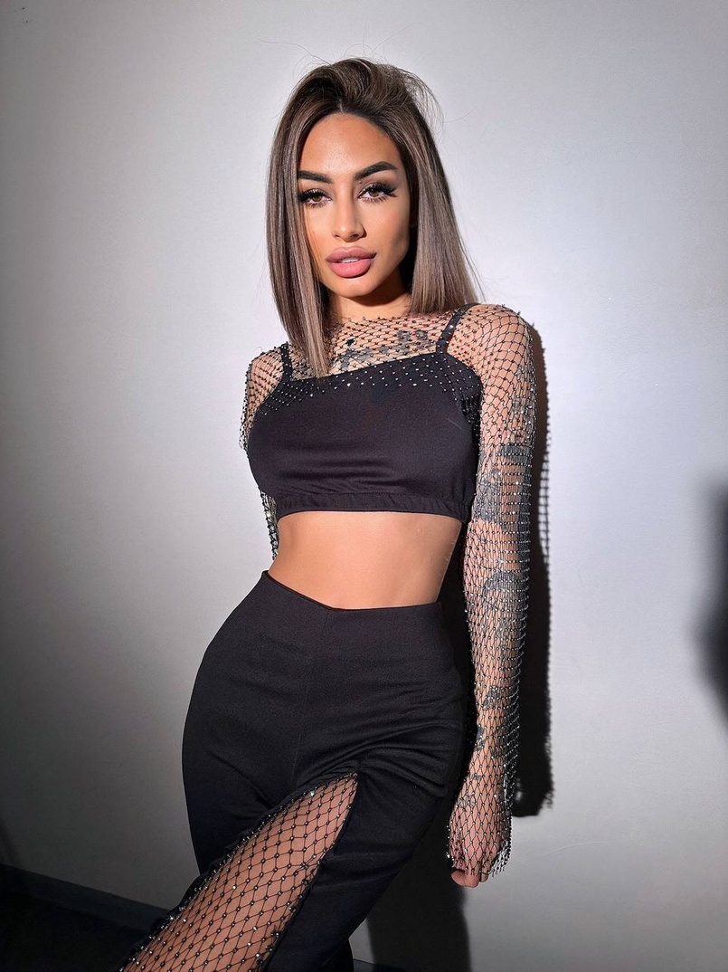 Комплект: топ + штани із сіткою зі стразами  | PUSHKA SHOP