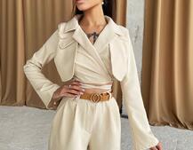 Комплект: укорочённый пиджак с завязками на талии + брюки Комплект: укорочённый пиджак с завязками на талии + брюки | PUSHKA SHOP