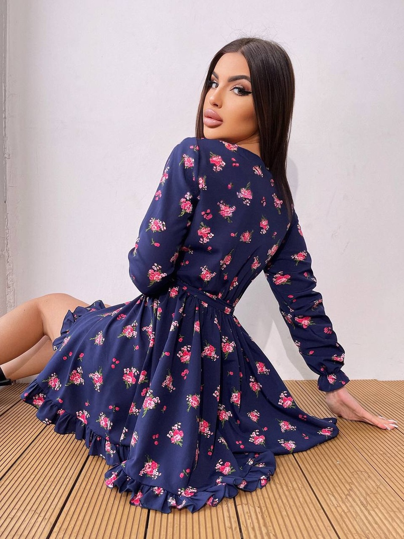 Сукня в квітковий принт з воланами | PUSHKA SHOP