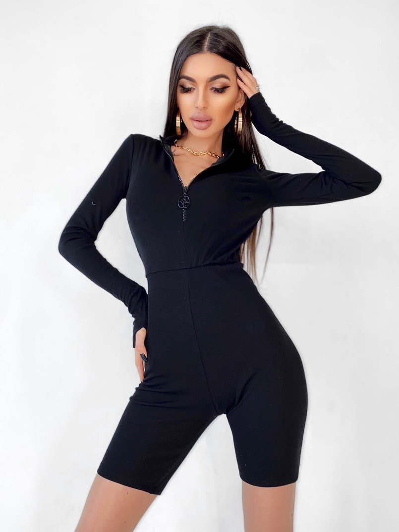 Облегающий ромпер в рубчик на змейке  | PUSHKA SHOP