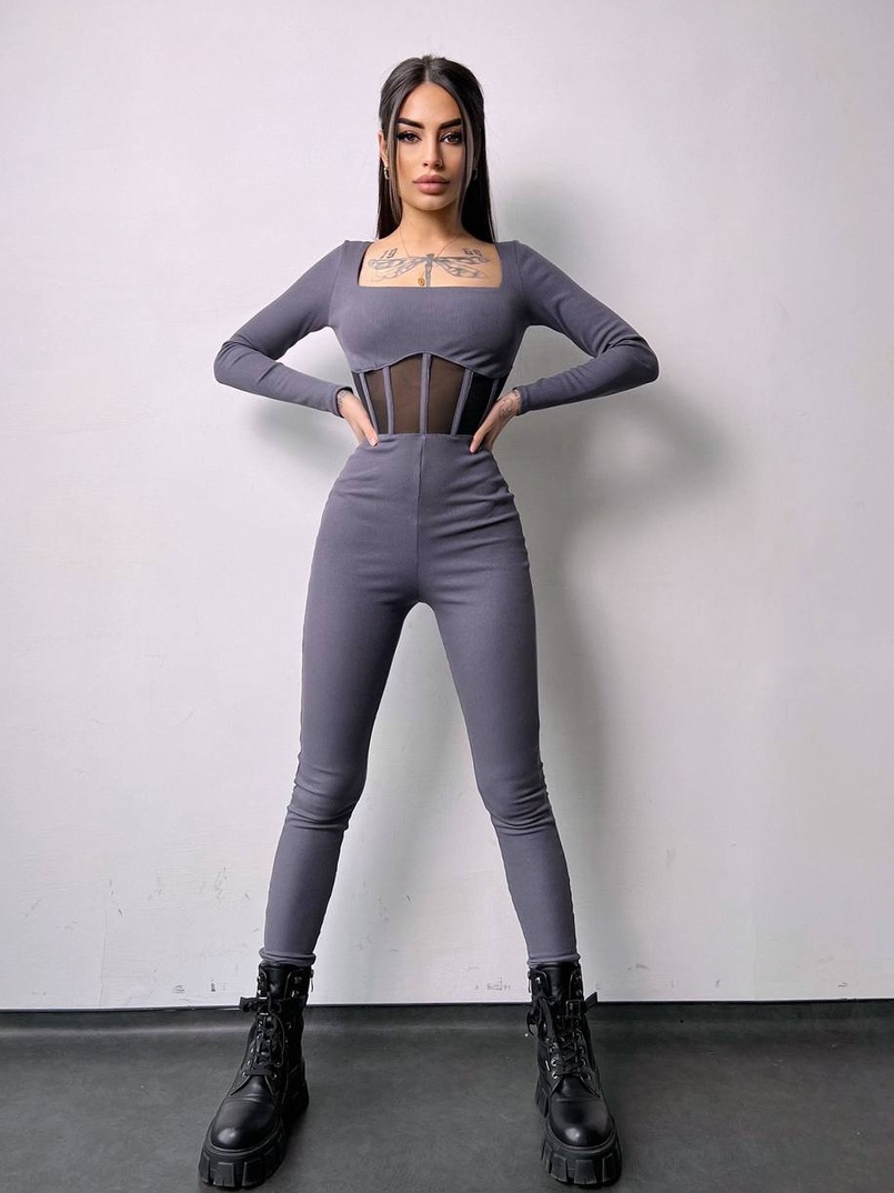 Облягаючий трикотажний комбінезон з елементами корсету  | PUSHKA SHOP