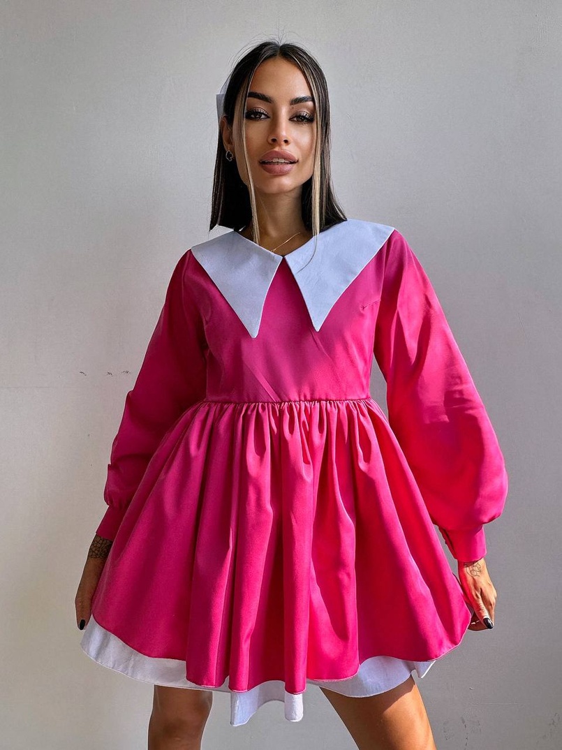 Котонова сукня з комірцем + бант  | PUSHKA SHOP