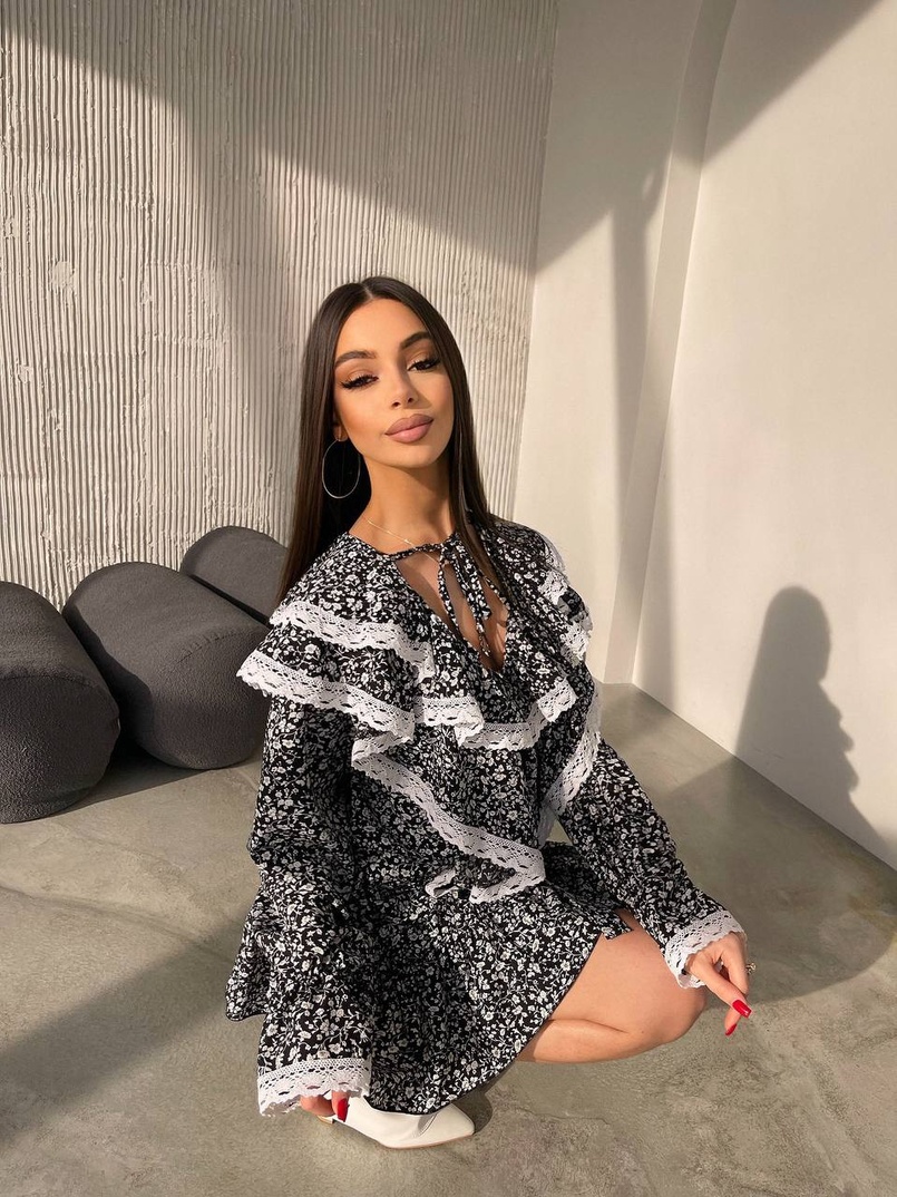 Сукня з квітковим принтом декорована мереживом    | PUSHKA SHOP