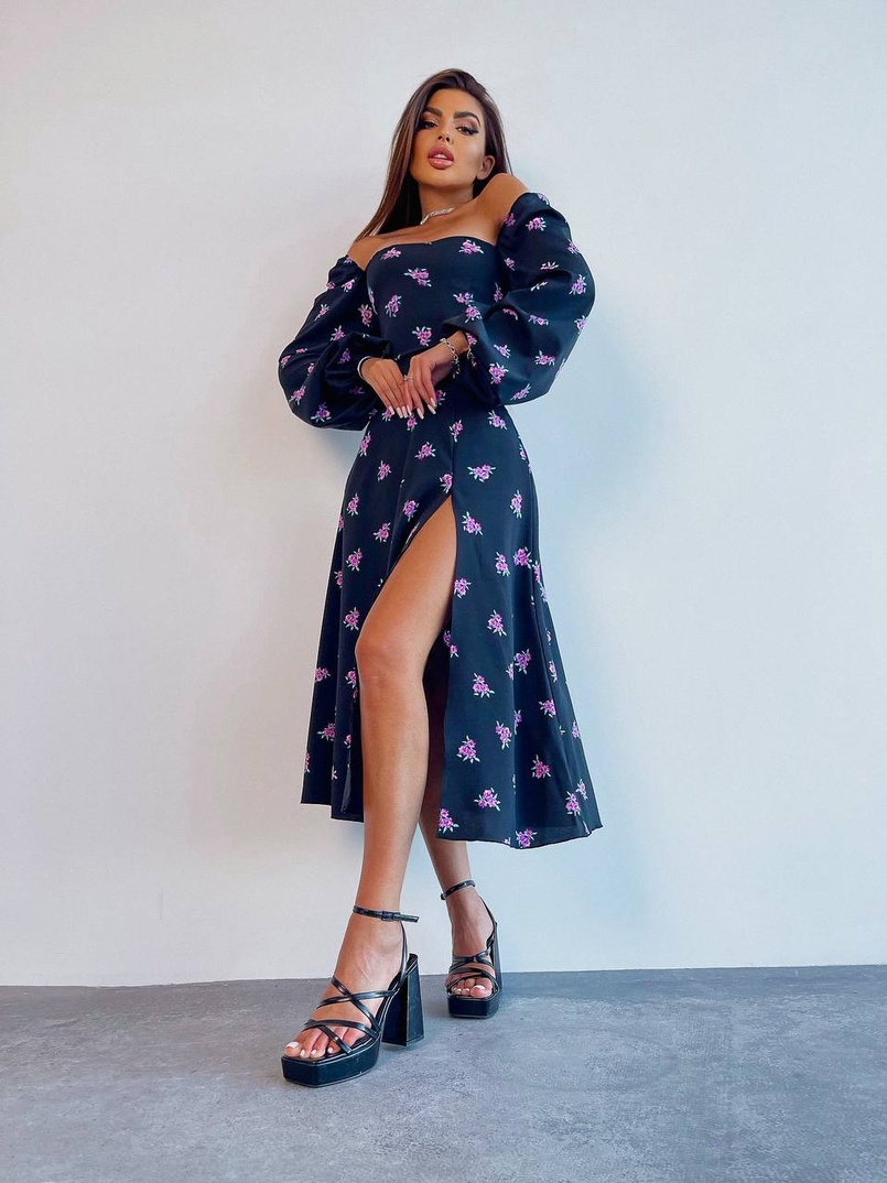 Сукня -міді зі шнурівкою на спинці та розрізом на ніжці | PUSHKA SHOP