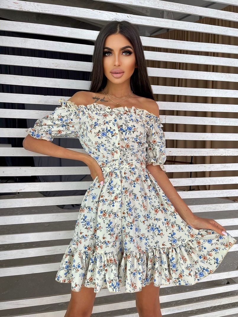 Цветочное платье с пышной юбкой и оборками | PUSHKA SHOP