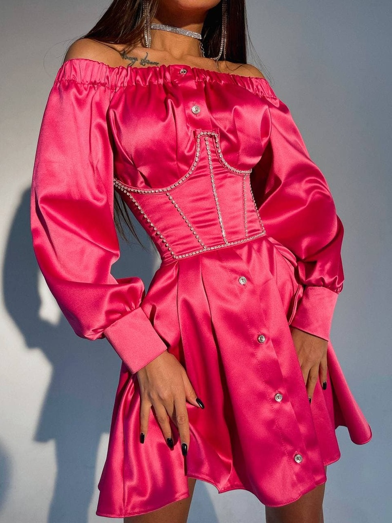 Платье-рубашка в комплекте с корсетом, декорированным стразами  Платье-рубашка в комплекте с корсетом, декорированным стразами  | PUSHKA SHOP