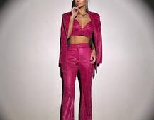 Костюм: піджак на підкладці, штани кльош+ топ з чашечками Костюм: піджак на підкладці, штани кльош+ топ з чашечками | PUSHKA SHOP