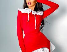 Трикотажное платье со съемным воротничком и подъюбником Трикотажное платье со съемным воротничком и подъюбником | PUSHKA SHOP