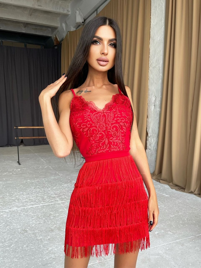 Платье с кружевным верхом и бахромой  Платье с кружевным верхом и бахромой  | PUSHKA SHOP