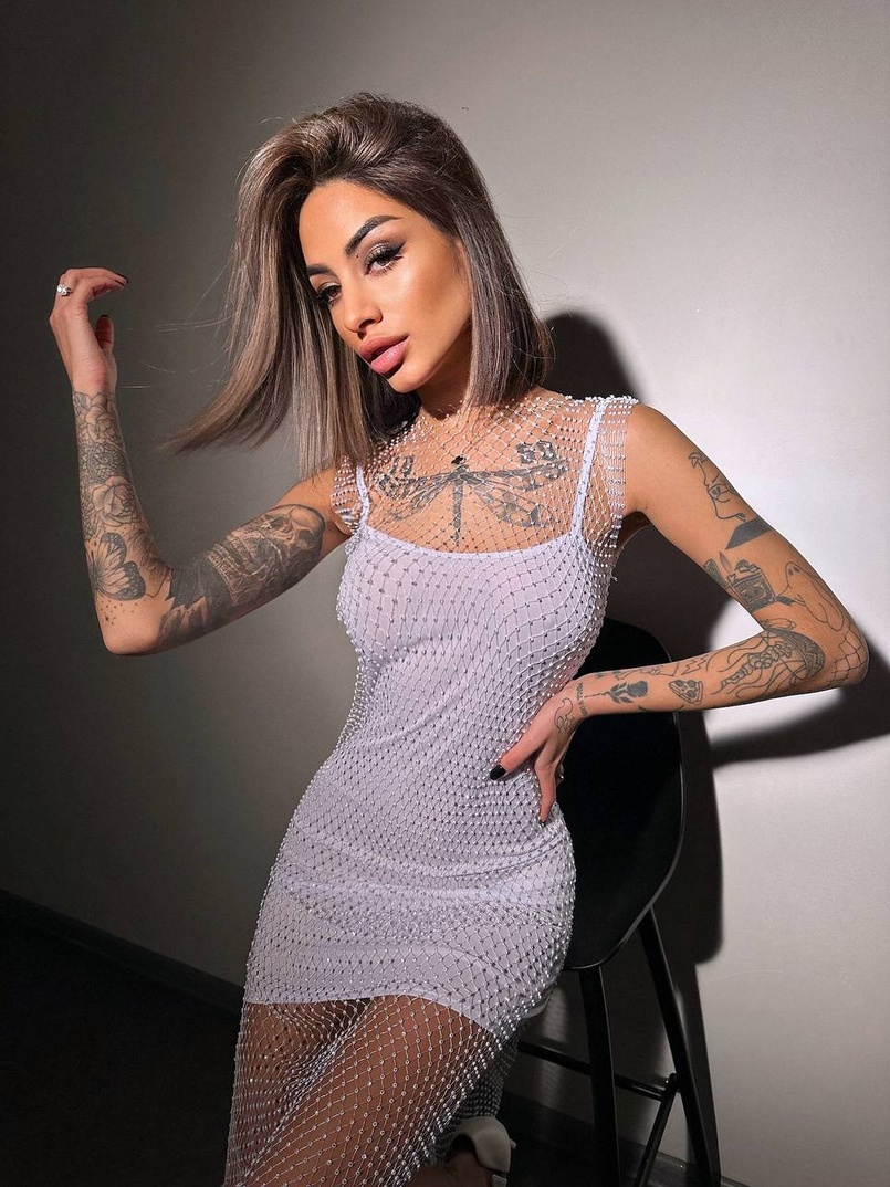 Сукня із сітки зі стразами на трикотажній підкладці  | PUSHKA SHOP