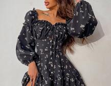 Сукня з квітковим принтом з воланами на ґудзиках Сукня з квітковим принтом з воланами на ґудзиках | PUSHKA SHOP