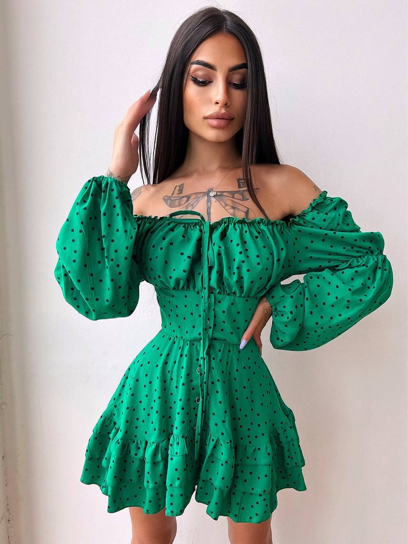 Сукня в горошок на ґудзиках з воланами Сукня в горошок на ґудзиках з воланами | PUSHKA SHOP