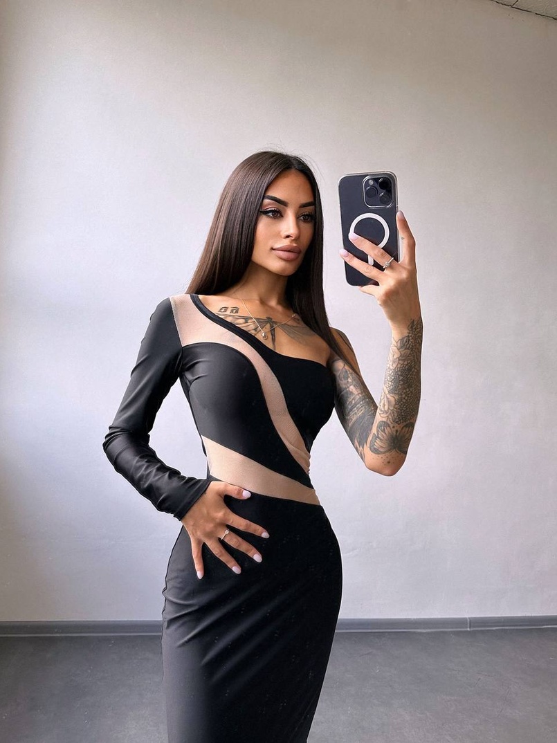 Сукня міді  із вставками сітки  | PUSHKA SHOP