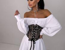 Приталена сорочка на плічках+  мереживний корсет | PUSHKA SHOP