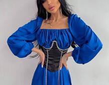 Приталена сукня з шовку  + корсет декорований стразами  Ручна робота  | PUSHKA SHOP