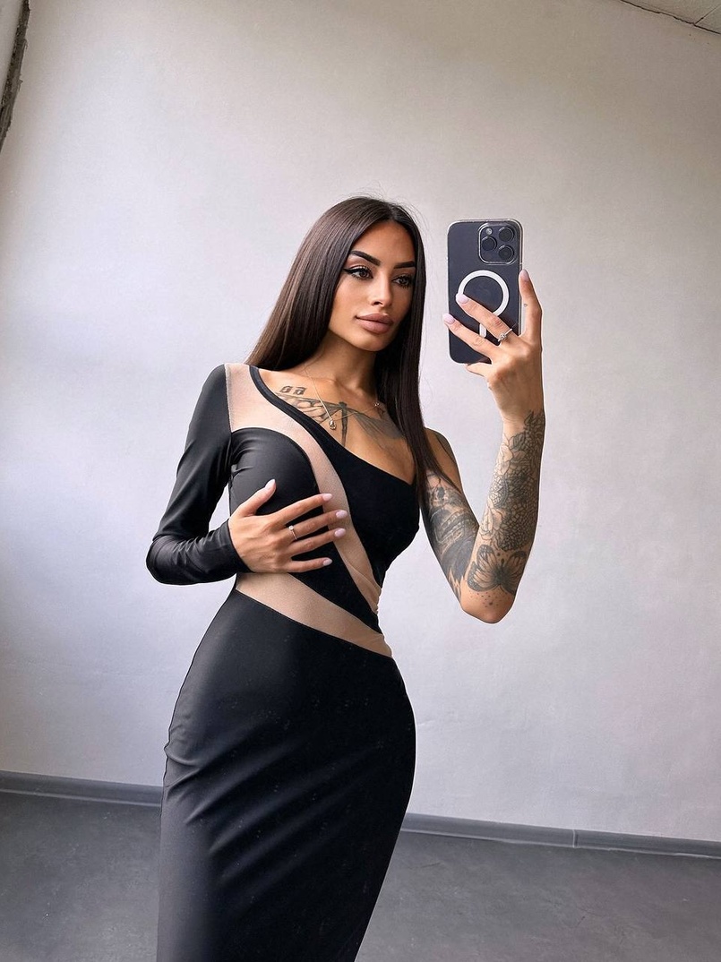 Сукня міді  із вставками сітки  | PUSHKA SHOP