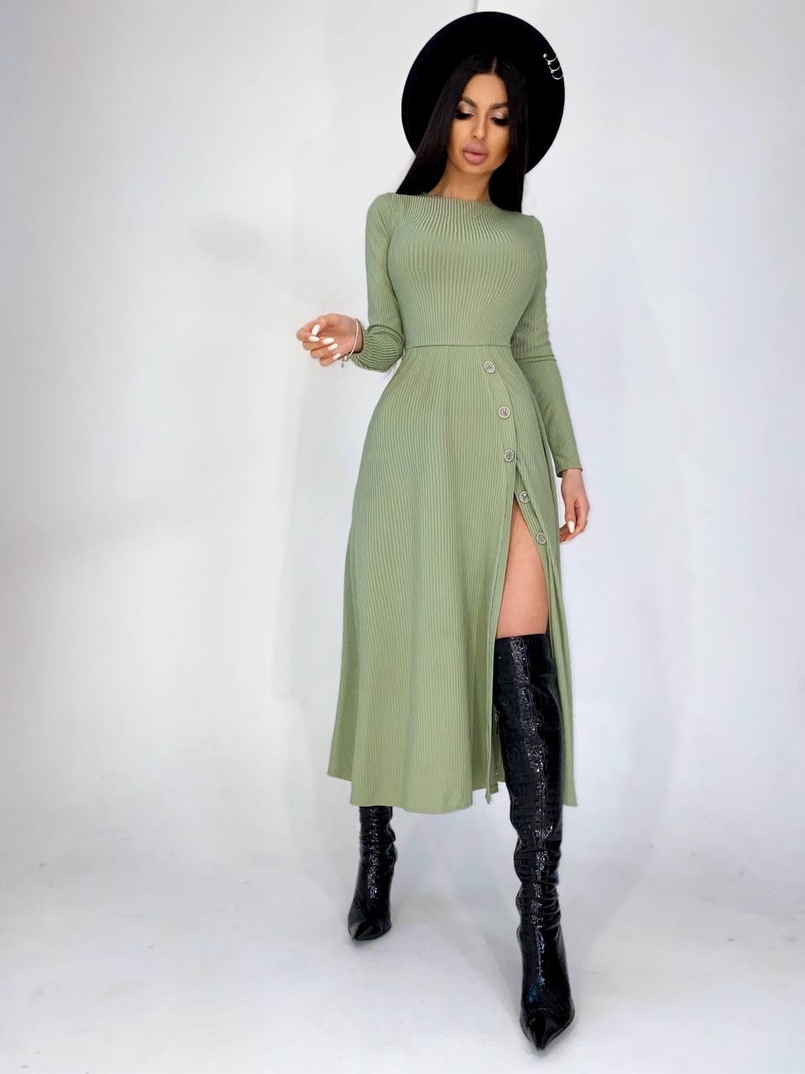 Трикотажное платье миди с разрезом | PUSHKA SHOP