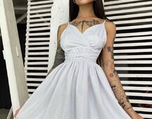 Блестящее платье с пышной юбочкой и завязками на талии  | PUSHKA SHOP