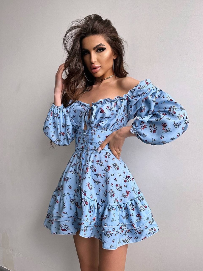 Сукня з квітковим принтом з воланами на ґудзиках  | PUSHKA SHOP