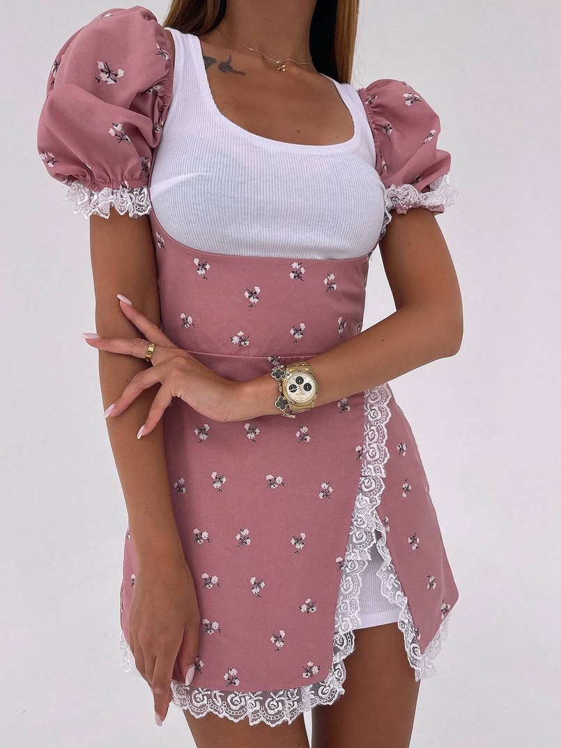 Сукня з квітковим принтом декорована мереживом  | PUSHKA SHOP