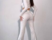 Комплект : штани кльош і топ декорований шнурком зі стразами  | PUSHKA SHOP