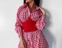 Платье-рубашка в клетку с корсетом на косточках со шнуровкой Платье-рубашка в клетку с корсетом на косточках со шнуровкой | PUSHKA SHOP