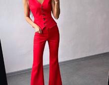 Костюм: піджак на підкладці, штани кльош+ жилет Костюм: піджак на підкладці, штани кльош+ жилет | PUSHKA SHOP