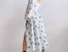 Цветочное платье-миди с разрезом и объемными рукавами Цветочное платье-миди с разрезом и объемными рукавами | PUSHKA SHOP