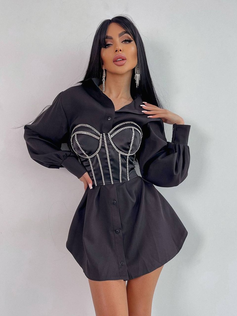 Приталена сукня-сорочка+корсет, декорований стразами | PUSHKA SHOP