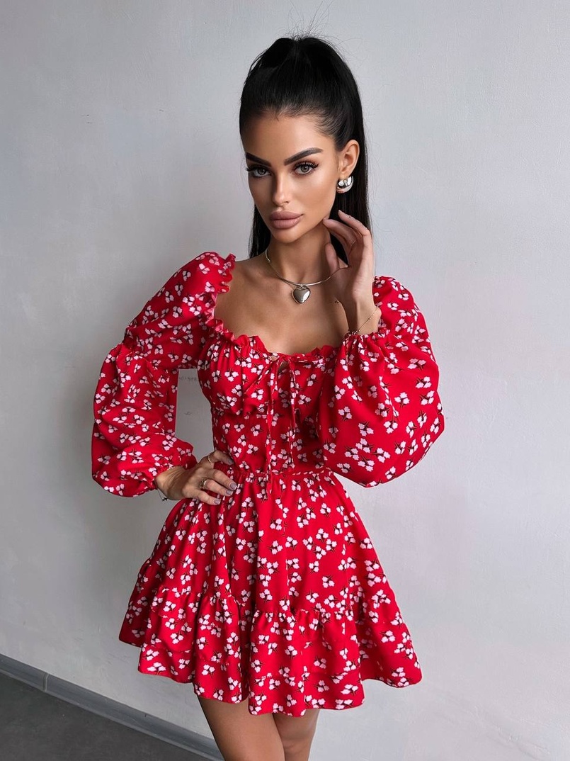 Сукня з квітковим принтом з воланами на ґудзиках  Сукня з квітковим принтом з воланами на ґудзиках  | PUSHKA SHOP