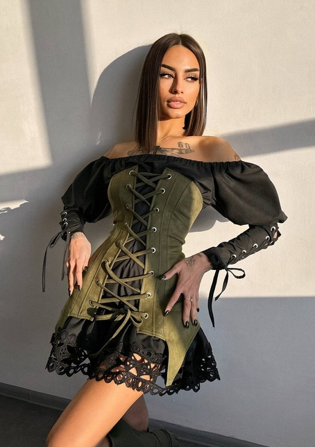 Комплект: сукня декорована мереживом + корсет  | PUSHKA SHOP