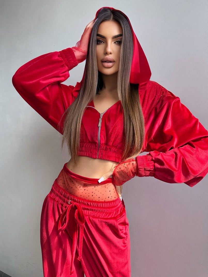 Велюровий комплект декорований стразами( бомбер+ рукавички+ штани + трусики) | PUSHKA SHOP