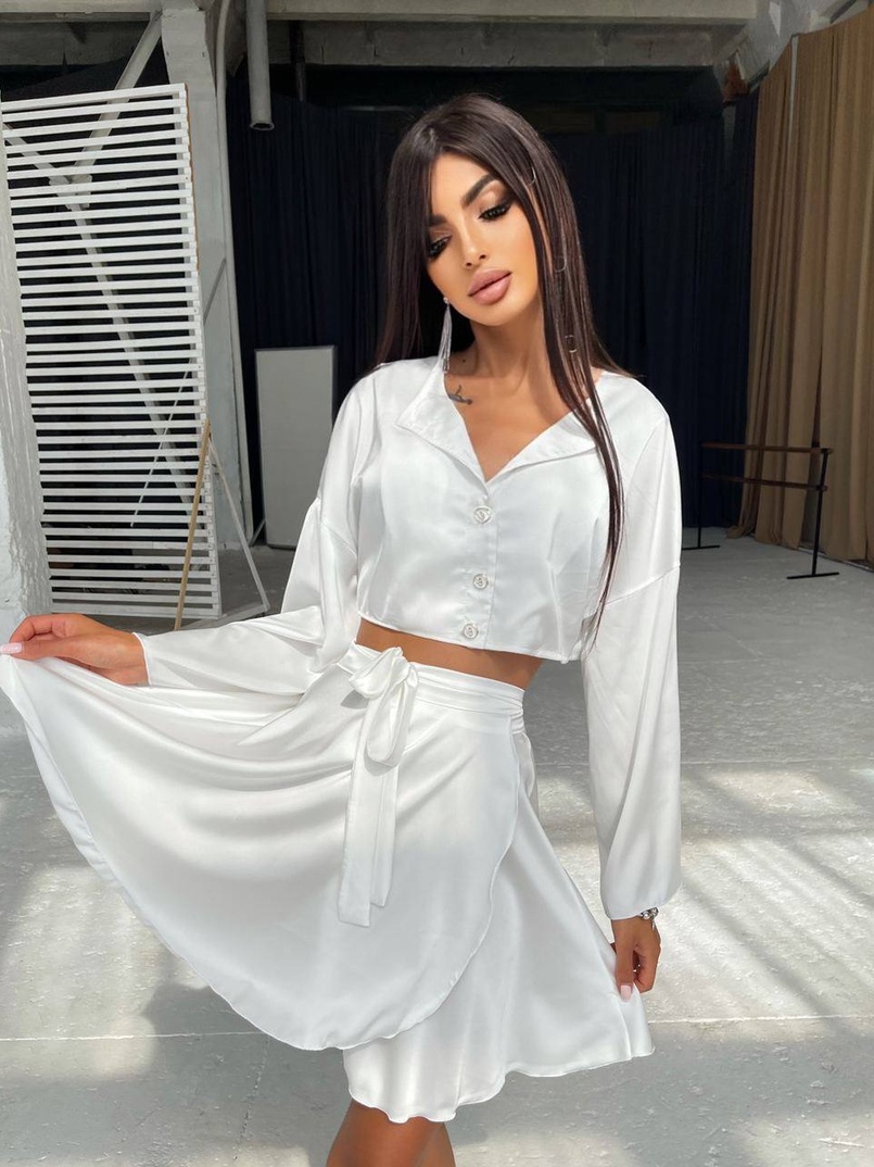 Шелковый комплект: укорочённая рубашка + юбка с запахом   | PUSHKA SHOP