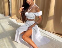 Комплект из хлопка: топ с завязками на груди + юбка-миди с разрезом  | PUSHKA SHOP