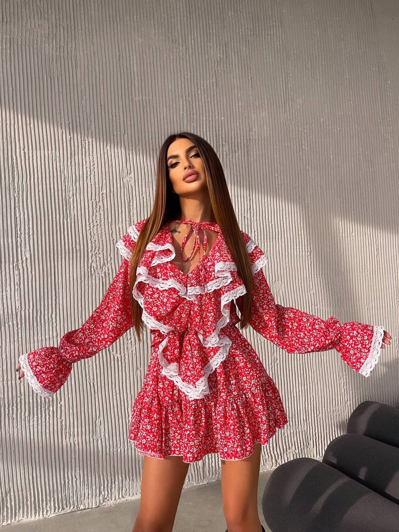 Сукня з квітковим принтом декорована мереживом    | PUSHKA SHOP