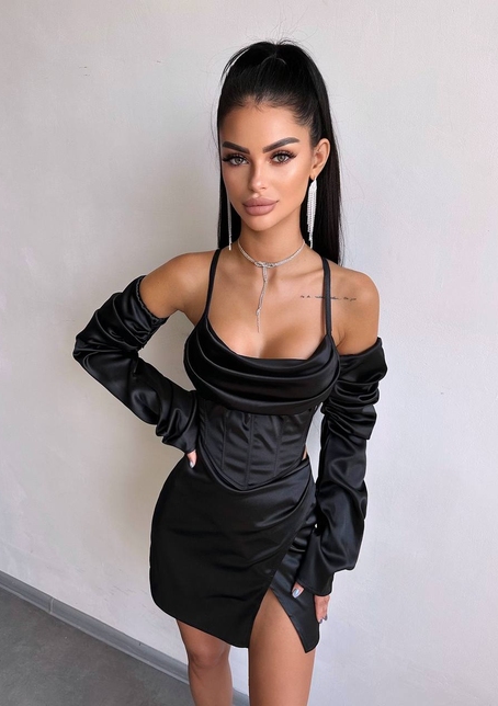 Комплект: корсет з рукавами    + спідниця міні з драпіруванням   | PUSHKA SHOP