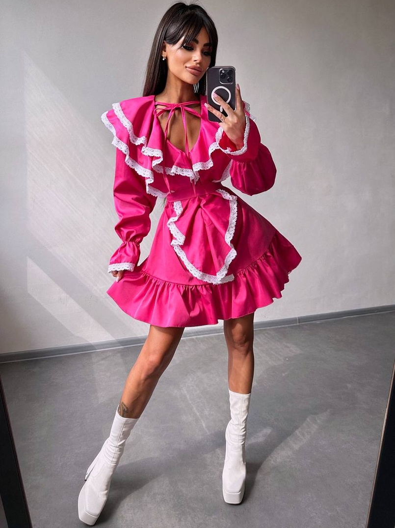 Котонова сукня декорована мереживом    | PUSHKA SHOP