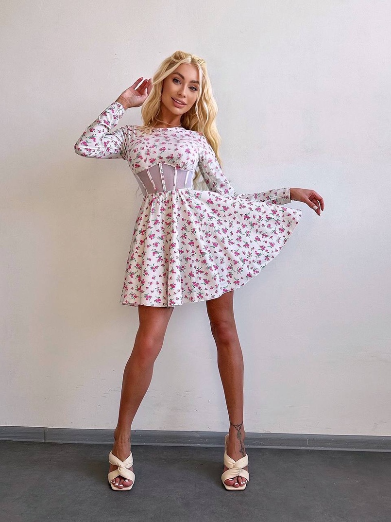 Корсетна сукня з пишною спідницею в квітковий Принт  Корсетна сукня з пишною спідницею в квітковий Принт  | PUSHKA SHOP