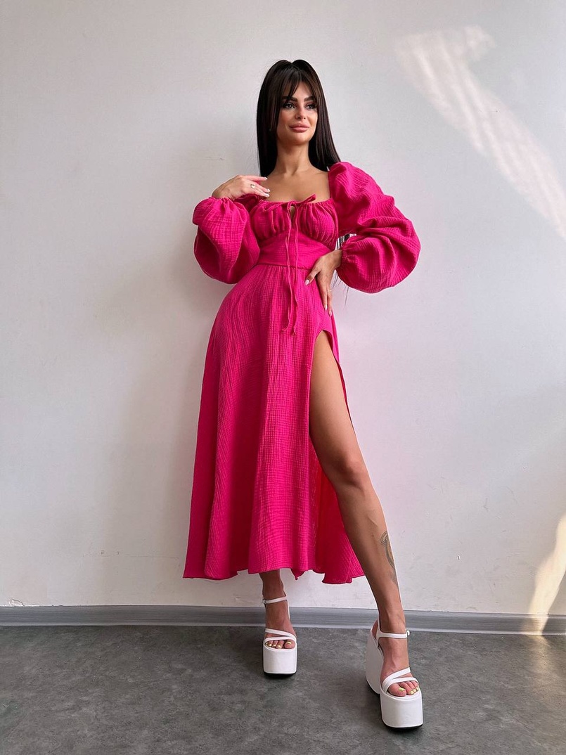 Муслінова сукня -міді з розрізом на ніжці  Муслінова сукня -міді з розрізом на ніжці  | PUSHKA SHOP