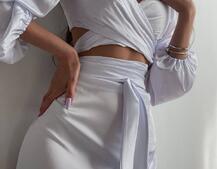 Шелковый комплект: топ с завязками на талии + юбка миди с разрезом  | PUSHKA SHOP